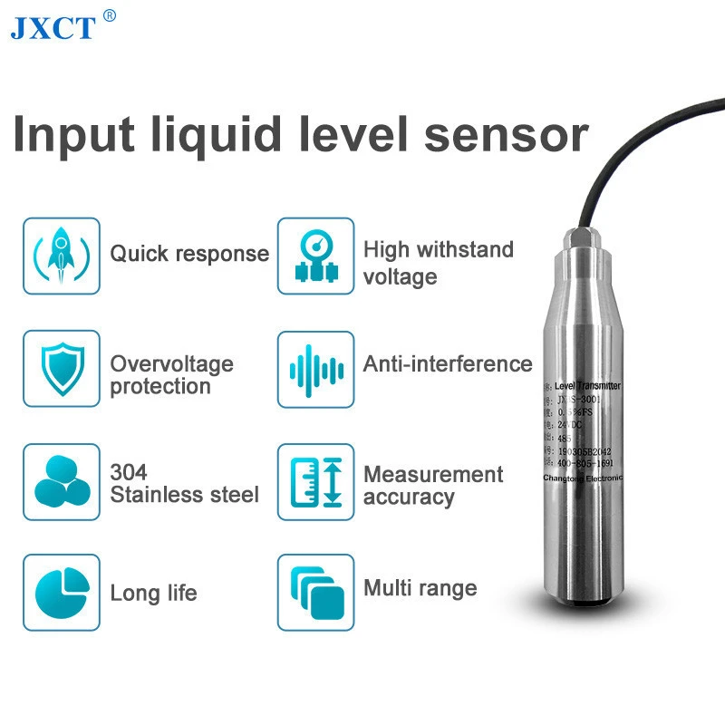 JXCT Waterproof 304 Stainless PVC Polymer Material Lead Level Measurement Water Tank Level Sensor