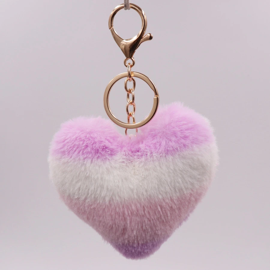 KAZUFUR Fashion Keychain Charm Heart Shape Faux Rabbit Plush Fur Keychain Charm