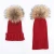 Import KAZUFUR Winter Warm Real Fur Pompom Hats Raccoon Fur Ball Hat knitted Beanie from China