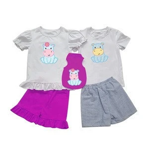 Kids Girl Boutique Clothing Sets Wholesale Plain Top And Ruffled Shorts Children&#039;s Outfit Two Pieces Boy Sets