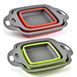 Kitchen Foldable Plastic Strainer,Collapsible Colander with Handle,Space-Saver,Square shape