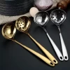 Kitchen Hotel Gold 201 /304 Stainless Steel Round Soup Spoon Long Handle Service Ladle for Buffet