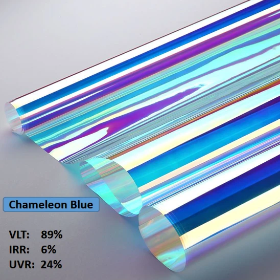 KPAL Chameleon Blue Self Adhesive Durable Sun Control Glass Dichroic Iridescent Window Film