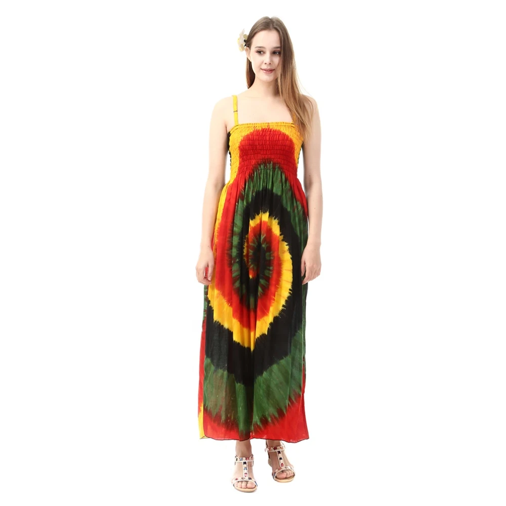 Latest design long woman dress tie dye circle casual woman dress beach dress
