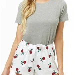 Latest women sleepwear Custom Rose Printed cotton fleece pajama shorts