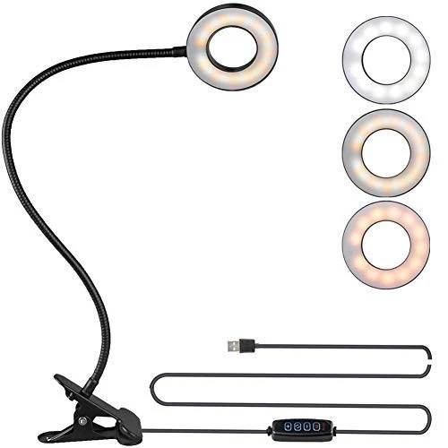LED Desk Lamp Light With Clamp 3.5 Inch Lighting Clip Small Mini Selfie LED Ring Light For Video Conference Computer Laptop