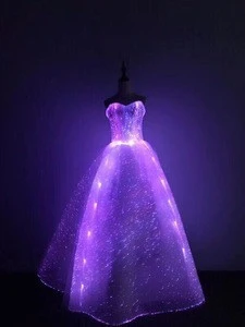 Light Up optical Fabric clothes Women Evening Party Gown Ball Banquet frim Show Formal Luminous Fiber Optic Wedding Dress