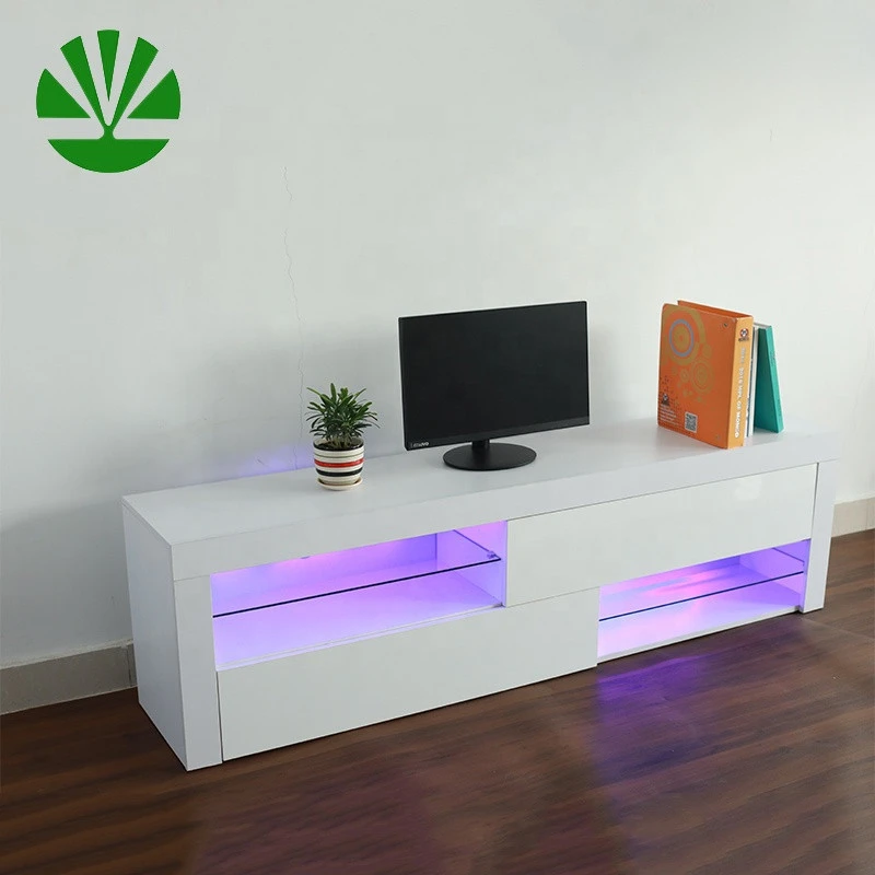 living room furniture Unique design modern wood tv table with high gloss UV board door with led light