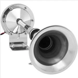 Loud 115dB Powerful Single Stainless Steel Trumpet Marine Electric Train Air Horn for Boats or RV or Trucks Chrome 12V