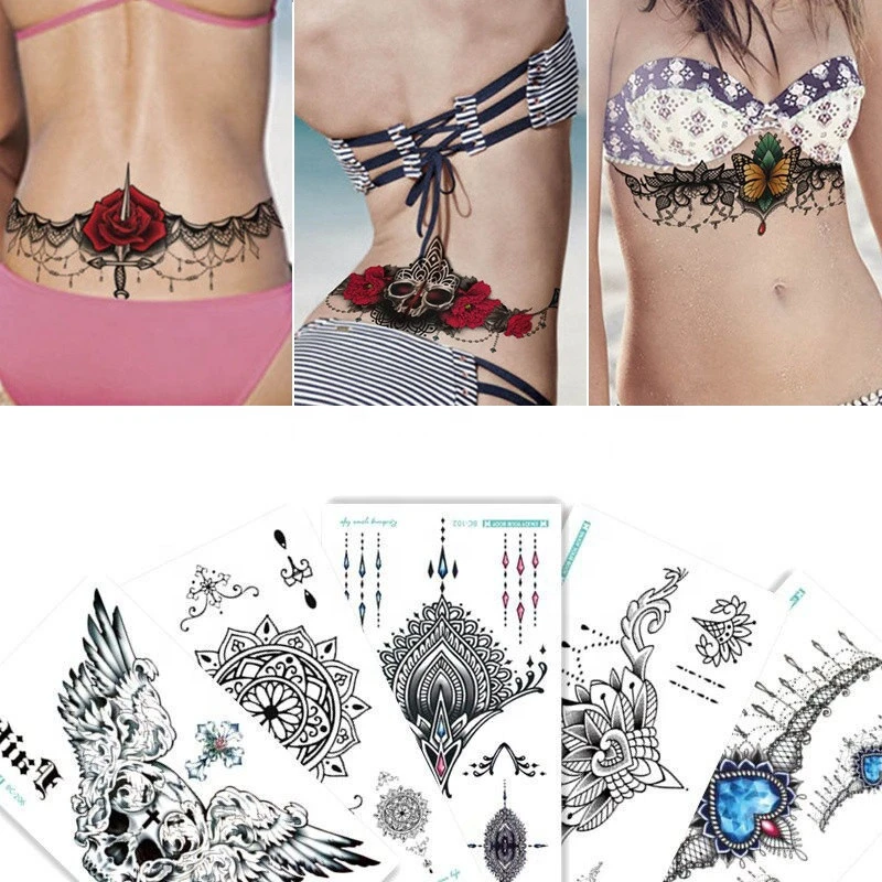 Mandala Temporary Tattoo Large Henna Arabic Underboob Back Chest Body Art Womens