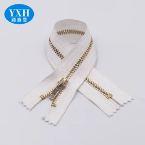 Manufacturer custom white tape brass metal zipper gold teeth automatic lock zipper large price excellent