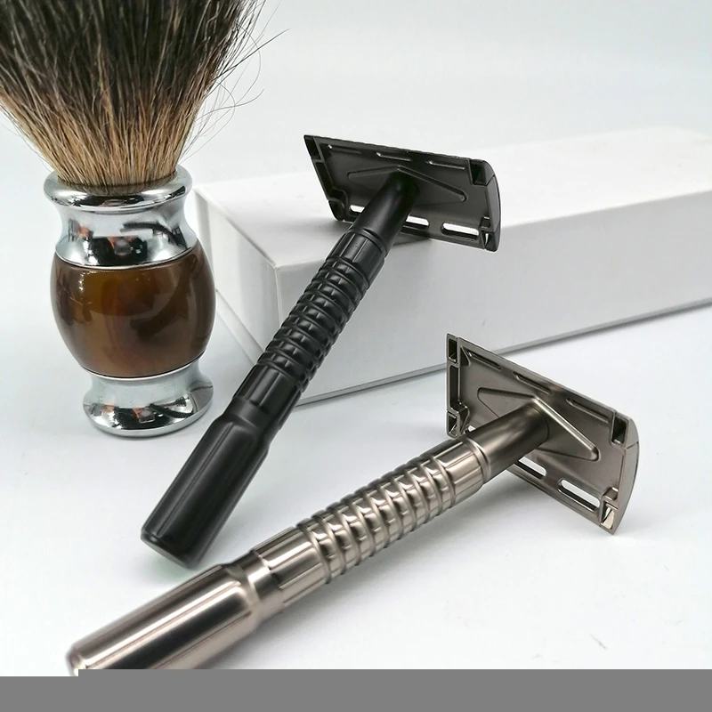 Men Shaving Barber Tools Hair Razor and Blades Antique Black Stainless Steel safety razor