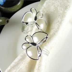 Metal Gold Plated Bling Pearl Napkin Ring for Table Decoration