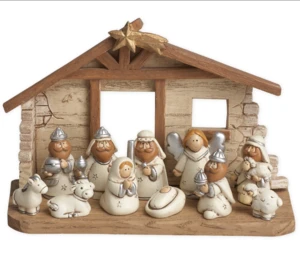 Miniature Kids Nativity Scene with Creche