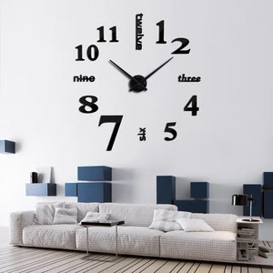 Mirror digital clock round shape letter quartz  home hotel use large acrylic wall clock