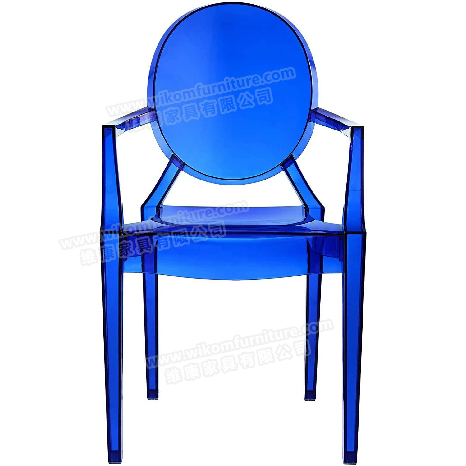 Modern Acrylic Stacking Kitchen and Dining Room Arm Chair in Blue