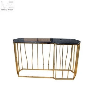 Modern Luxury Vestibule Shiny Gold brass frame Stone Top Console Table