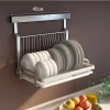 Multi-function Wall Mounted Hanging storage holders kitchen accessories stainless steel rack dish