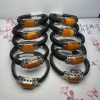 Natural Baltic Russia old Amber Ring face inlaid with cowhide Amber Bracelet