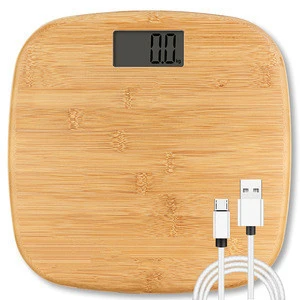 Natural bamboo scale eco-Friendly power USB charging battery free 180kg/400lb/28st max digital household  body scale