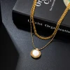 Nest fill freshwater pearl pendant necklace lady Long chain layer 18k gold necklace gift