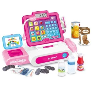 New ABS Plastic Pretend Play Supermarket Children Cash Register Toy With Sounds Light Microphone And Money Box For Girls