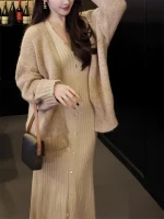 New Arrival Autumn Hermann Curve Temperament French Women Knitted Dress Wool V-neck Slim Bottoming Dress For Women