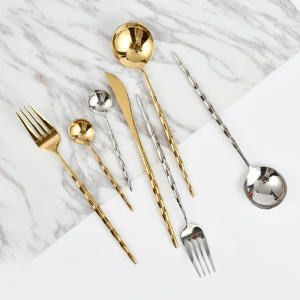 New Arrival Bamboo joint Restaurant cheap Gold silver flatware set dinner spoons forks and knife stainless steel cutlery
