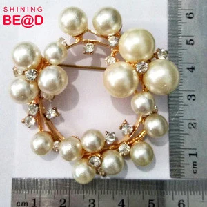 New Arrive gold plated white pearl Bridal Rhinestone Brooch Pin Wedding Sash Brooch