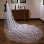 New Customized Long Gold-gilded Yarn Lace Trim Ivory Wedding Bridal Veils Suppliers