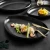 Import new design Ceramic Food Dish Flat Plate black Irregular Dish Dinnerware restaurant flat steak ceramic plate from China