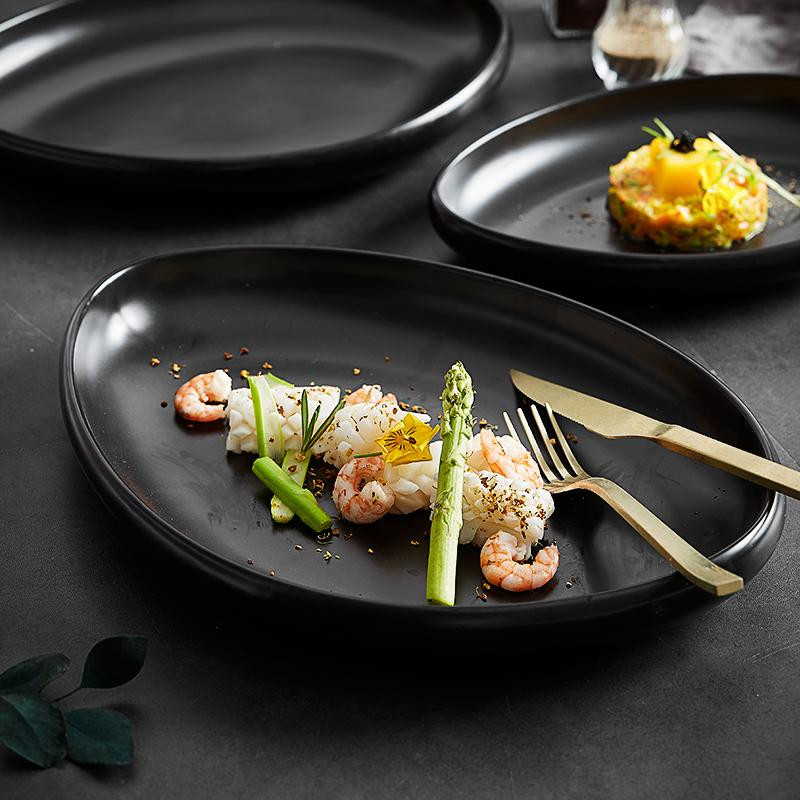 Buy New Design Ceramic Food Dish Flat Plate Black Irregular Dish ...