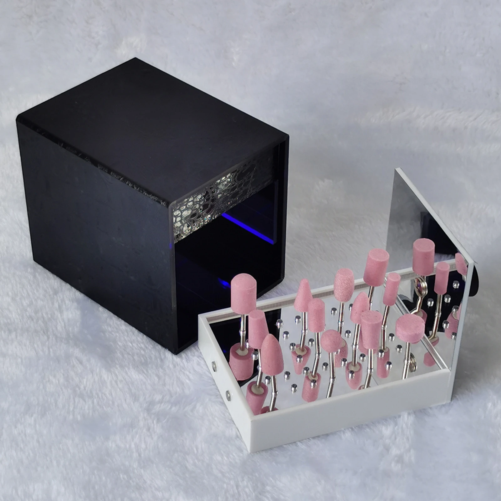 New Design Dust-proof Blu-ray Nail Polishing Drill Bit UVC Sterilization Box Nail Polishing Bit Storage Box