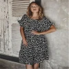new design leisure dress hot-selling summer dress lotus leaf sleeve wave point light mature dress