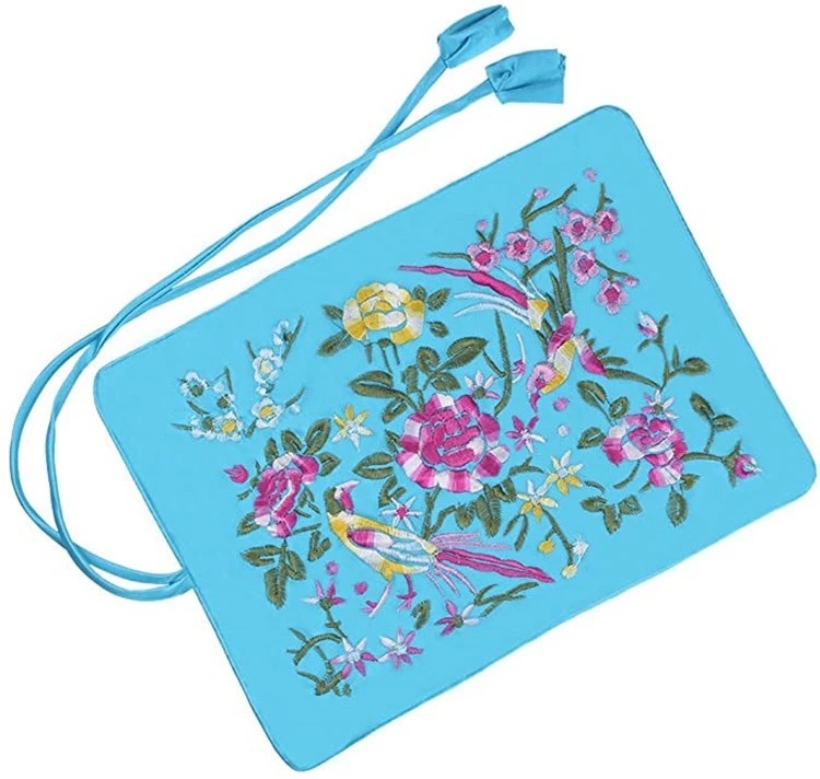 New design light blue silk embroidery brocade silk jewelry pouch with tie close