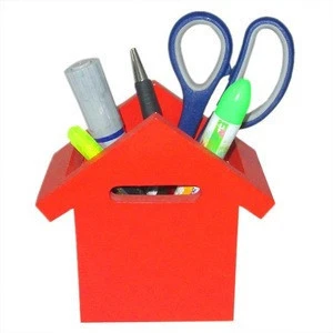 New fashion wood pen holder of house shape, red color