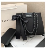 New Large  Womens  PU leather Tote Bag  Texture Chain One-shoulder Handbag with Pure Color Embroidery Thread