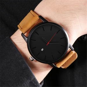 New Sports Watch Men Leather Calendar Quartz Wristwatch Male Leather Wrist Watch