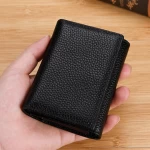 New wholesale mens cowhide real leather name card holder functional black wallet