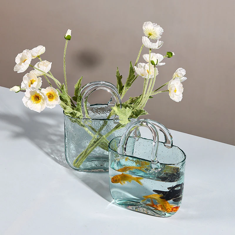 Nordic Handbag Shape Vase Decoration For Living Room Glass Vase Fish Tank Ornament Decor