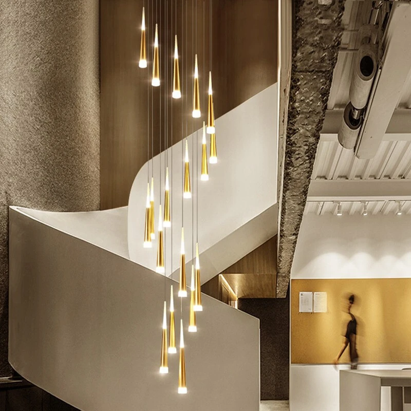 Nordic stair backdrop led lighting hanging crystal chandelier
