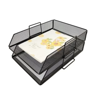 Office Storage Trays Document Organizer Rack Metal Mesh Collection Desk Organizer 2 Tier Stackable Letter Paper File Tray