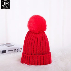 Om-184 Cheap Factory Childrens Warm Knit Hats faux fur pom poms baby winter crochet knitted hats cap