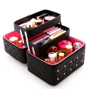 ortable cosmetic case cosmetic makeup organizer with mirror Cosmetic Case Bag with Brush Holder