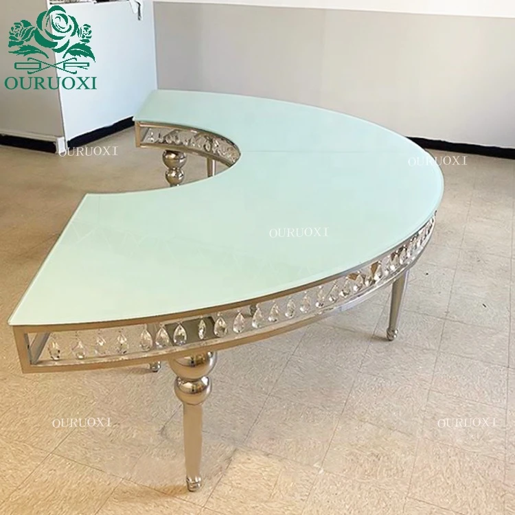 Ouruoxi furniture Silver Metal frame + Glass Dining Wedding Table for Event