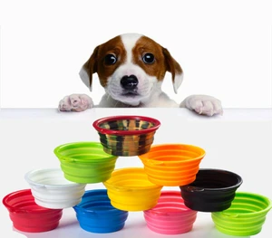 Outdoor travel silicone foldable collapsible pet dog bowl