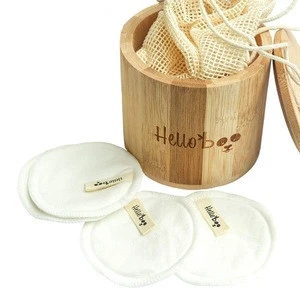 Pack of 16 Pads Bamboo Makeup Remover Pads with a Cotton Bag and Bamboo Jar
