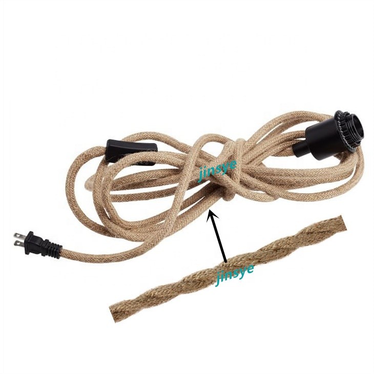Pendant Light Kit with Switch Plug in Vintage Lamp Cord with Twisted Hemp Rope cord