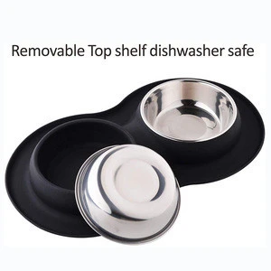 Pet Dog Bowls 2 Stainless Steel Dog Bowl with No Spill Non-Skid Silicone Mat Pet Food Feeder Bowls for Feeding Dogs Cats