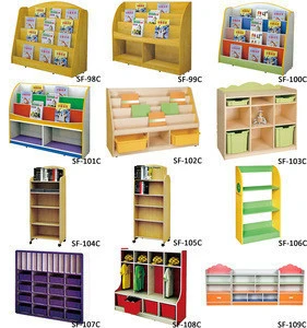 Plastic wooden kindergarten furniture children toys storage cabinet
